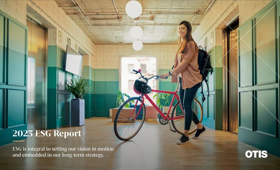 "2023 ESG Report" with girl and a bike