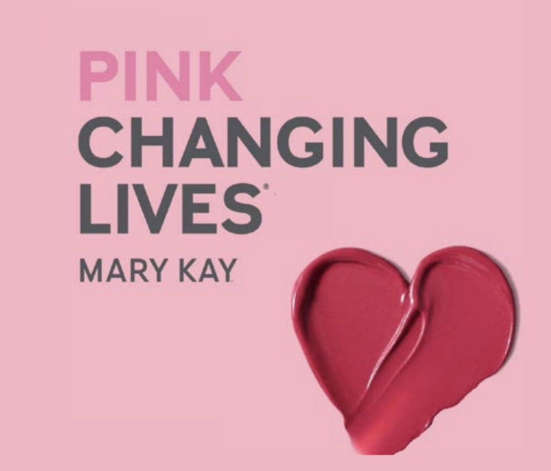 A love heart made from makeup with text that reads "Pink changing lives Mary Kay"