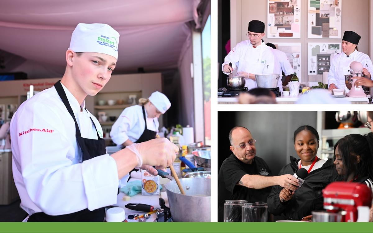 Collage of photo's of students participating in Michigan Hospitality Foundation’s (MHF) ProStart Invitational