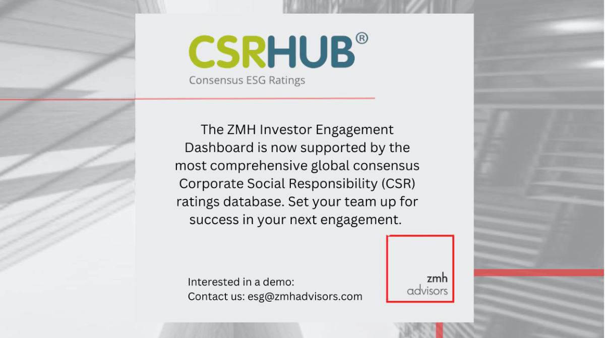 ESG Performance Data Partnership with ZMH Advisors and CSRHub