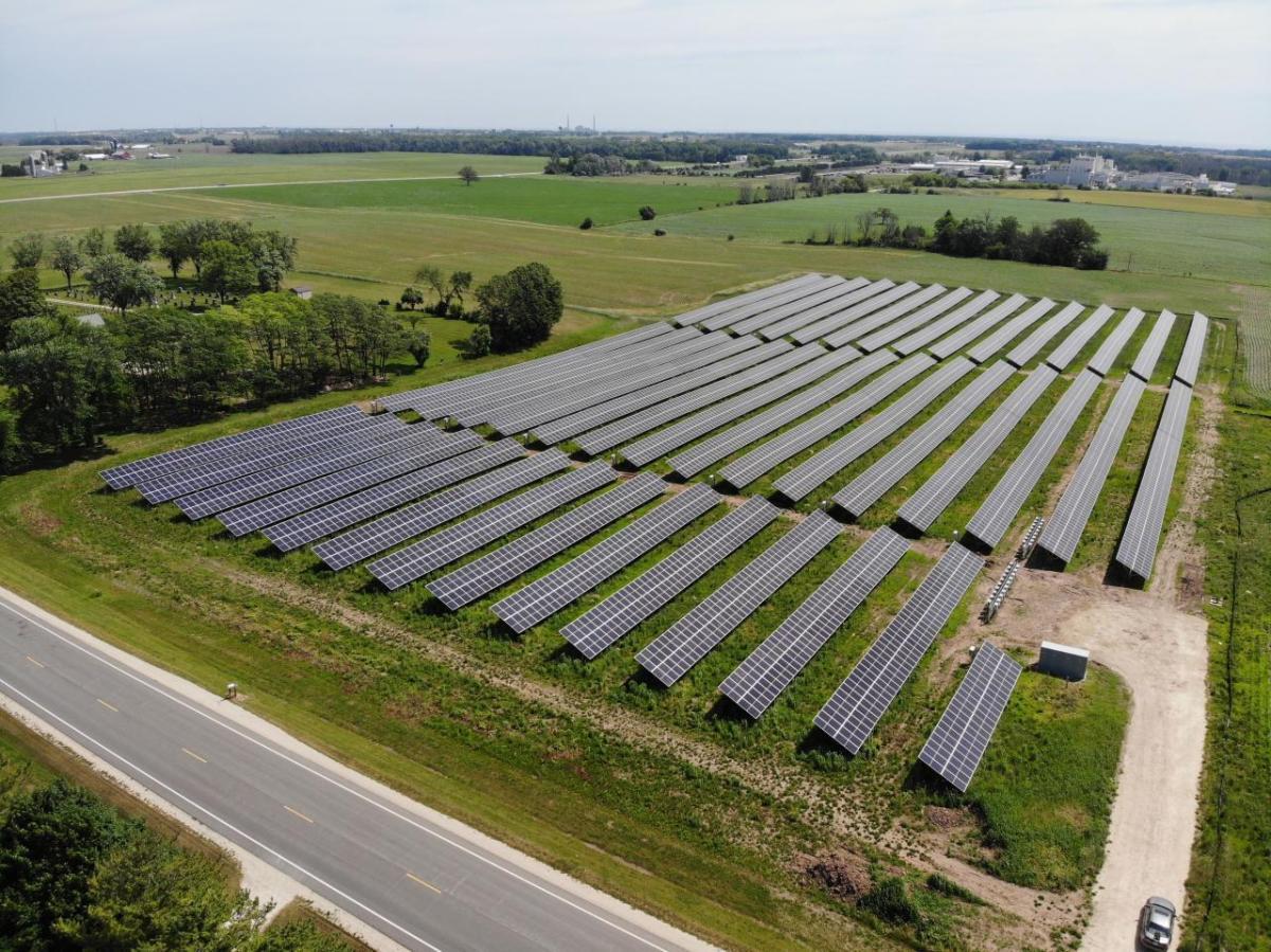 Solar farm outside of MilliporeSigma facility in Sheboygan, Wisconsin