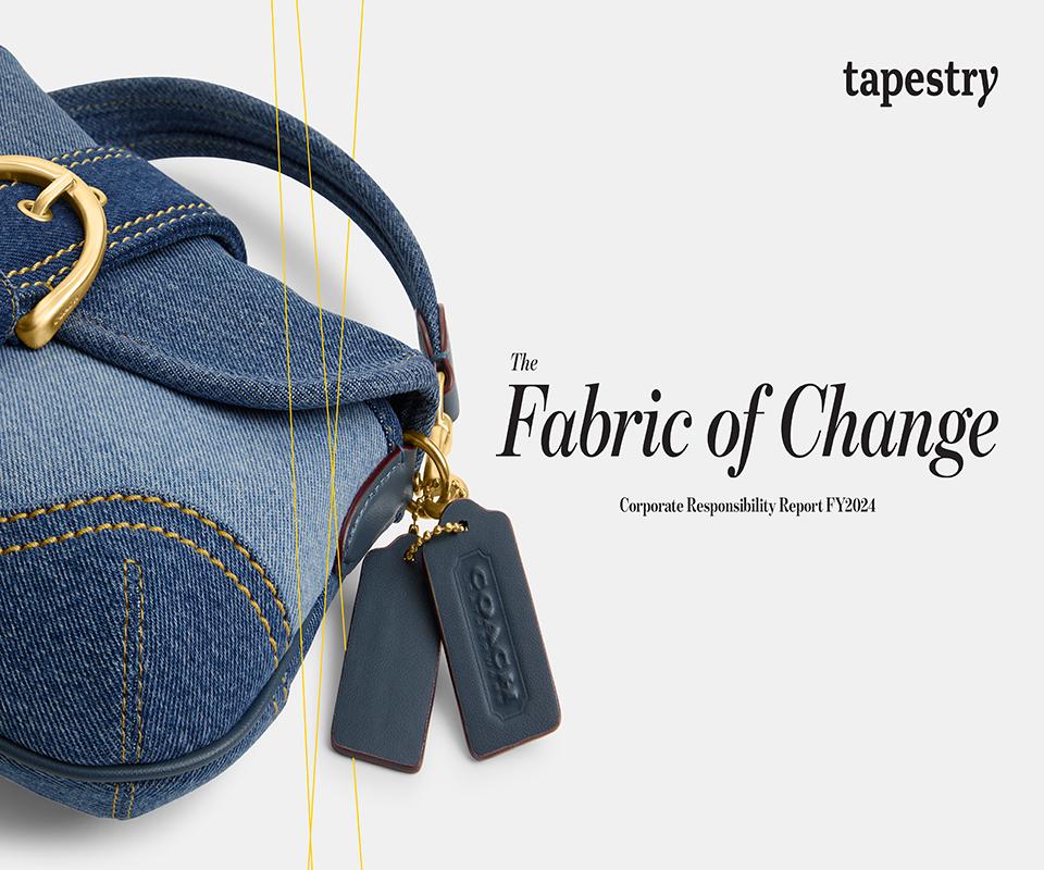 Cover of Tapestry's CR Report showing a Coach handbag in denim