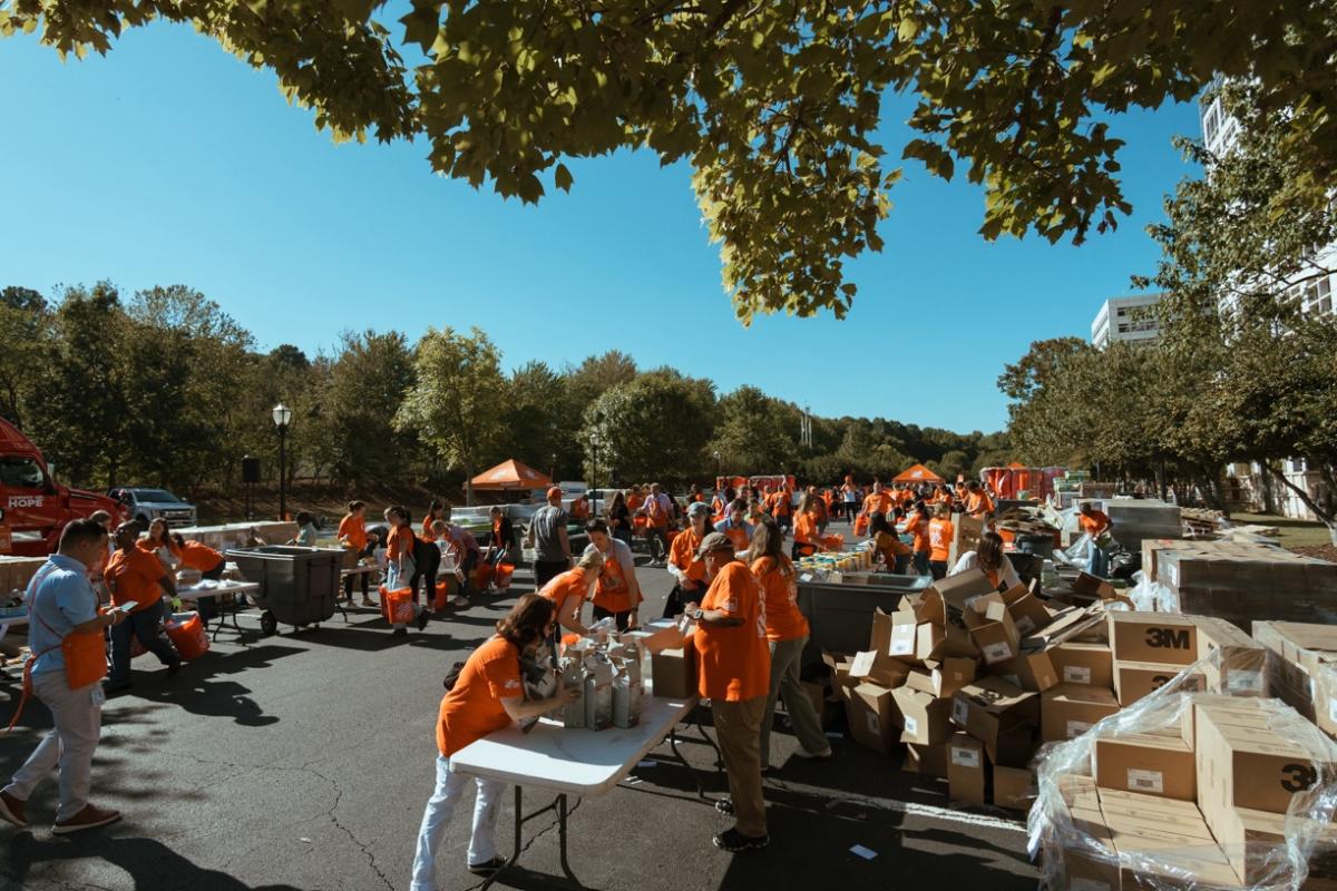 Packing supplies for hurricane relief.