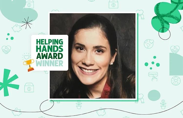 "Helping Hands Award Winner" with Mary's headshot