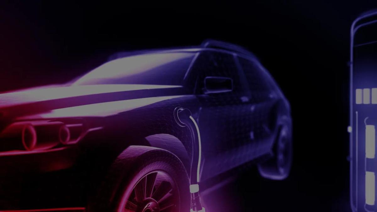 Digital rendering of a vehicle in a dark space.