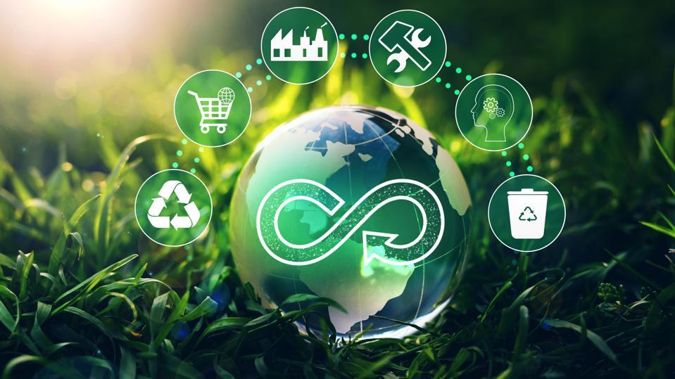 According to the Ellen MacArthur Foundation, 45% of emissions stem not from energy use but from the way we produce and consume products, materials, and food —areas that demand a circular approach. getty (Image courtesy of Forbes) drawing of the supply chain