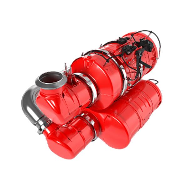 Top view of a red mechanical engine type device.