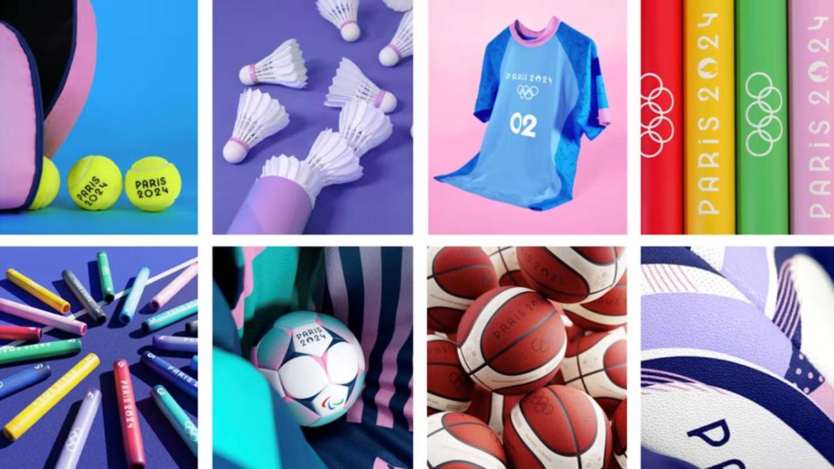 Collage of sporting equipment, jerseys.