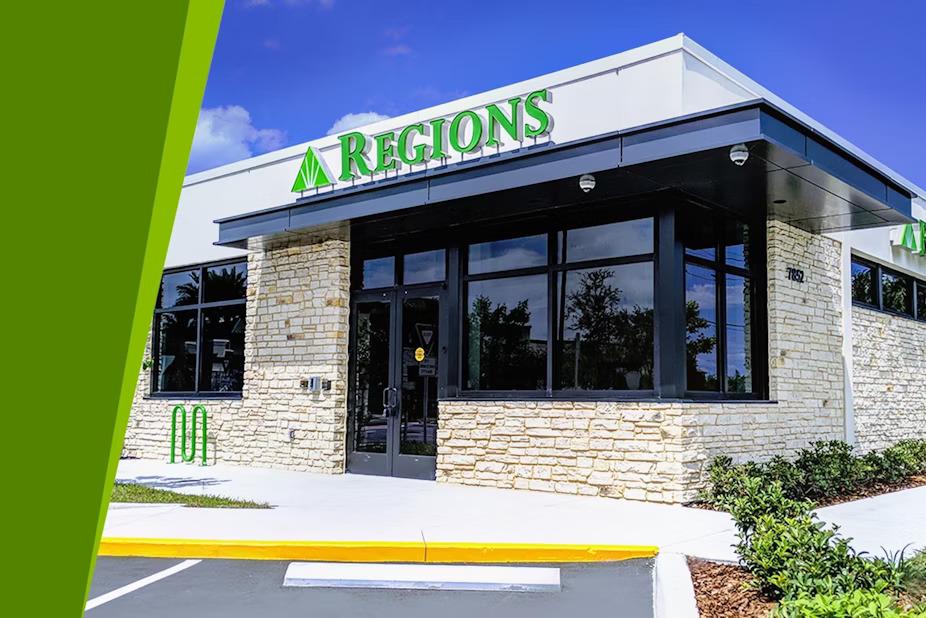 Exterior of a Regions Bank branch office