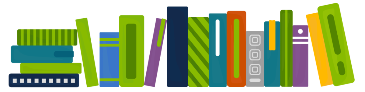 A basic digital rendering of a row of books.