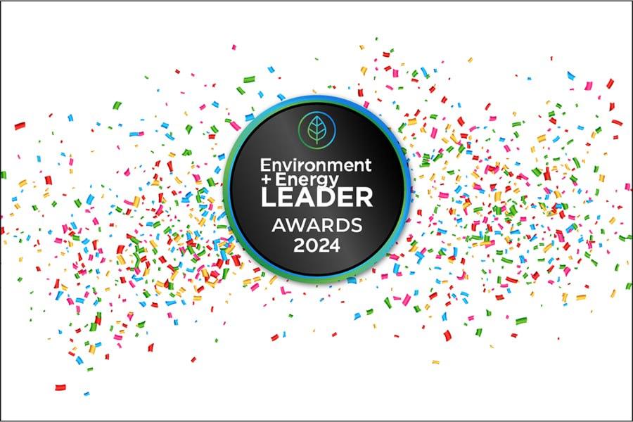 E+E Leader Awards Badge Image on Confetti Background