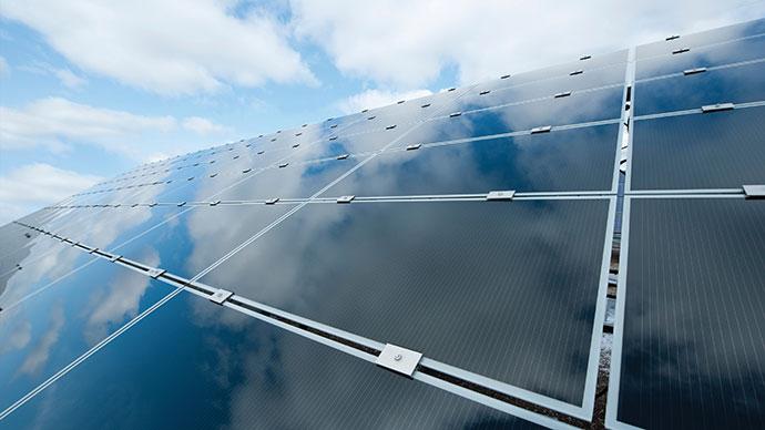 Close up of angled solar panels.