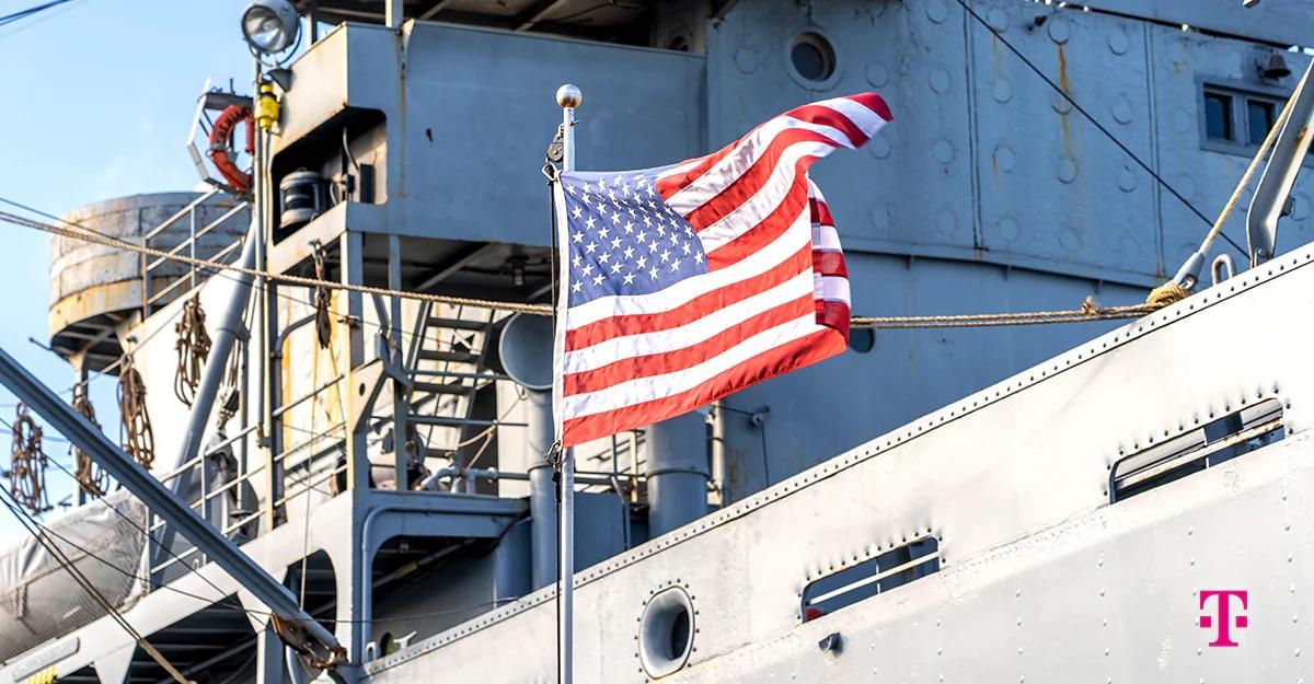 american flag on a battleship