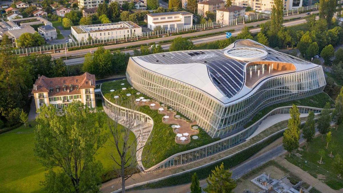 Aerial view of the Olympic House building.