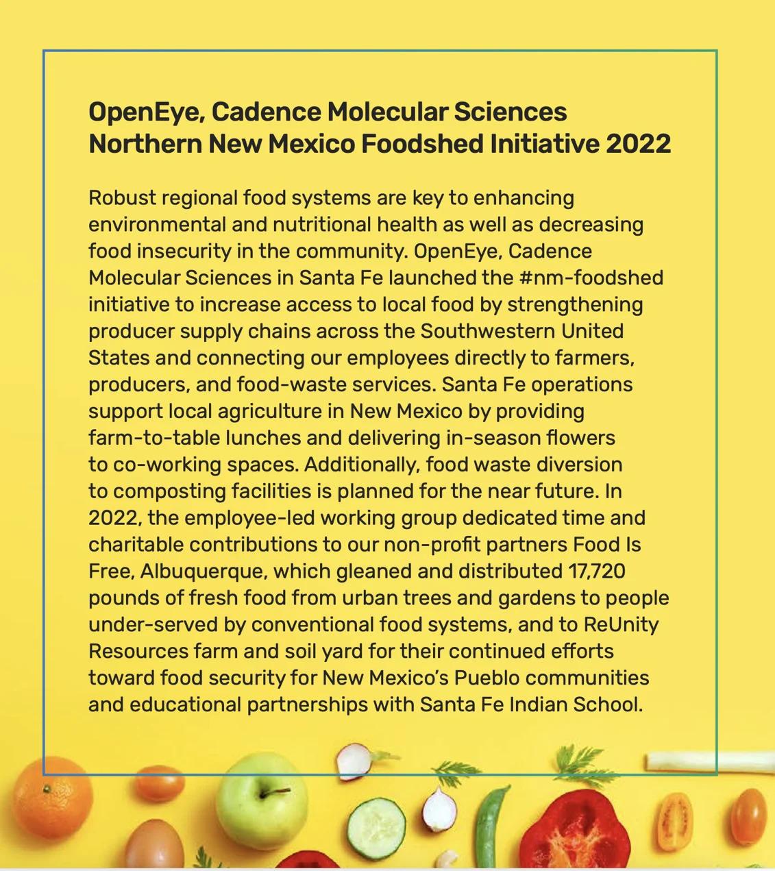 Excerpt "OpenEye, Cadence Molecular Sciences Northern New Mexico Foodshed Initiative 2022."