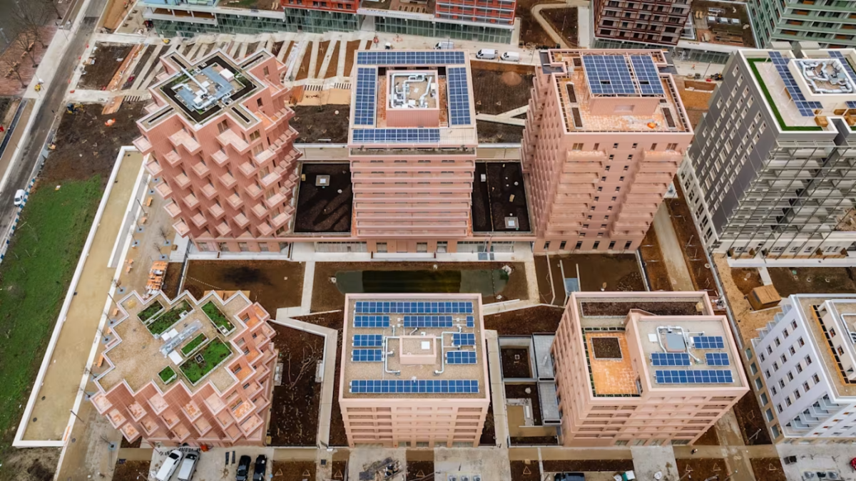 Aerial view of building tops