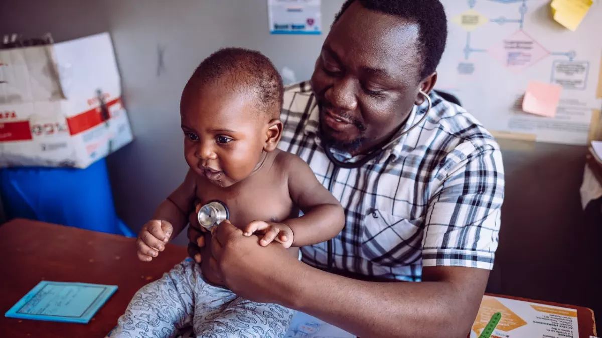 A young patient is seen at Kisenyi Health Center in Kampala, Uganda. The health center is supported by donated medical aid from Direct Relief. (Photo by David Uttley for Direct Relief)