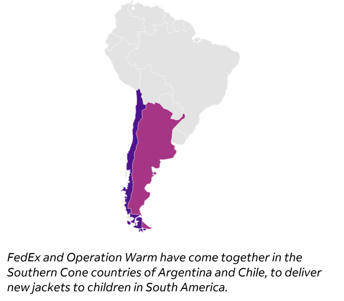 A map of South America with Chile and Argentina highlighted. 