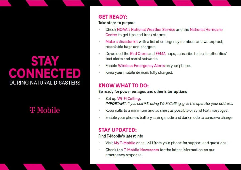 Info graphic "Stay Connected During Natural Disasters" with tips.