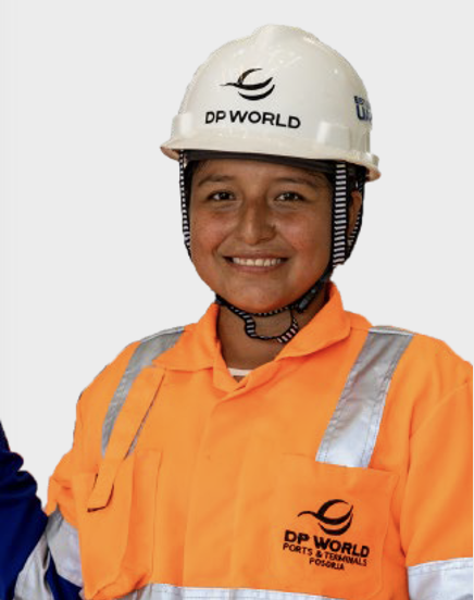 Smiling student in DP world helmet