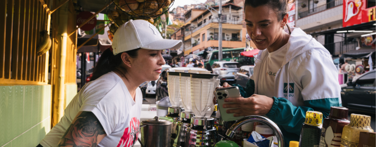 A transaction at a smoothie bar