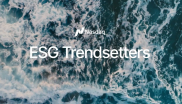 "Nasdaq. ESG Trendsetters" over a background of crashing waves.
