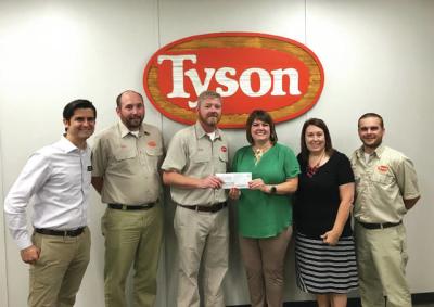 Tyson Foods recently awarded a $40,000 grant to The Food Bank for Central and Northeastern Missouri for a mobile food pantry program. From left, Eric Maly (Food Bank), Ben McFarlin (Tyson), Alan Johnson (Tyson), Lindsay Lopez (Food Bank), Melissa Schulte (Food Bank) and Dustin Tippin (Tyson). <em>Photo courtesy of The Food Bank for Central and Northeastern Missouri</em>