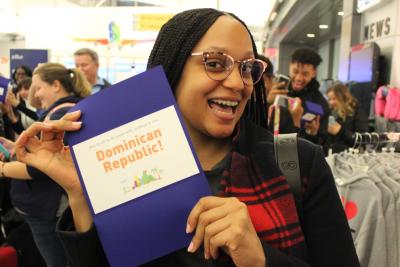 JetBlue reveals the surprise location of Destination Good as the Dominican Republic to its nearly 50 #CheckInForGood contest winners and their guests at JFK International Airport Terminal 5 on Giving Tuesday. Just moments later, they boarded the new JetBlue For Good aircraft to embark on a four-day service trip to volunteer alongside the airline’s crewmembers and non-profit partners.