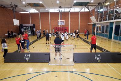 AEG’s LA Kings host a kick-off event to celebrate the official launch of the LA Kings Ball Hockey Program in partnership with Delta Air Lines and Blue Shield of California at the San Pedro & Peninsula YMCA on September 25, 2017.