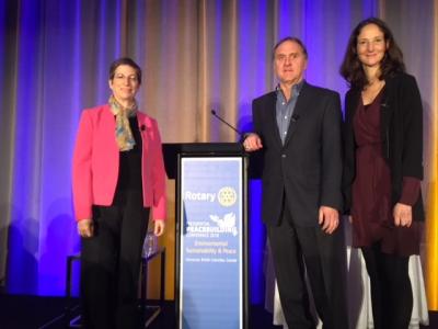Atlanta McIlwraith, Timberland’s senior manager of community engagement, (right) joined Rotary member Beth Keck and Bruce Karas, VP of Environment, Sustainability at Coca-Cola for a session on the Business of Sustainability at Rotary’s recent Presidential Peacebuilding Conference on Environmental Sustainability and Peace in Vancouver, British Columbia.