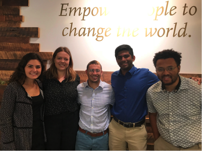 Pictured (from left to right): Alexandra Tatarian, Ellison Madsen, Santiago Neira, Prathamesh Kotgire and Malik Nelson of the Federal Disaster Relief Blockchain team.