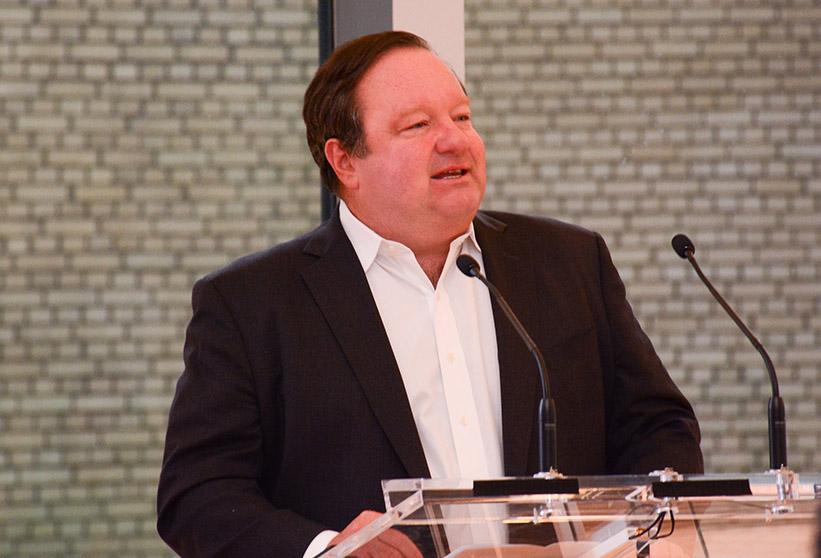 Viacom President and CEO Bob Bakish speaks about the value of diversifying tech at Viacom’s Girls Who Code summer immersion program graduation ceremony at Viacom’s Times Square Headquarters.