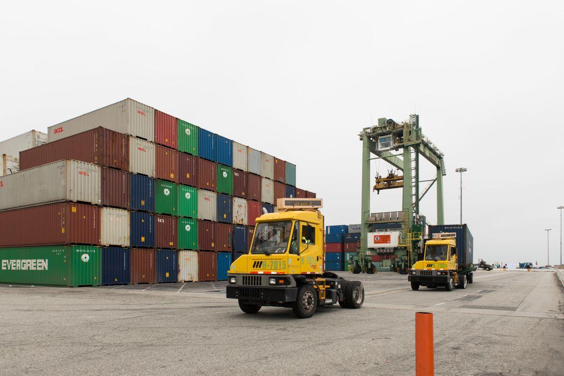 Cargo containers are stacked on a ship awaiting departure from the Port of Long Beach. Credit: Elisa Ferrari