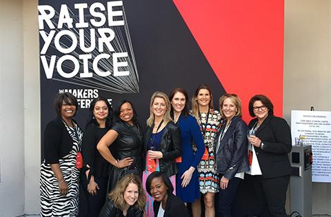 Bloomberg’s 2018 MAKERS delegation included (from left to right) Erana Stennett, head of Bloomberg Media Initiative Africa, Manisha Mehrotra, manager, diversity & inclusion, Erika Irish Brown, chief diversity officer, Mindy Massucci, global edit lead for TicToc by Bloomberg, Laura Zelenko, senior executive editor for diversity, talent, standards and training, global edit lead for TicToc by Bloomberg, Michelle Ceran, manager, diversity & inclusion, Tara Swanson, Americas sales manager for financial products, Catherine Taibi, head of social media for TicToc, Jacki Kelley, deputy COO, and Alix Mills, global head of events.