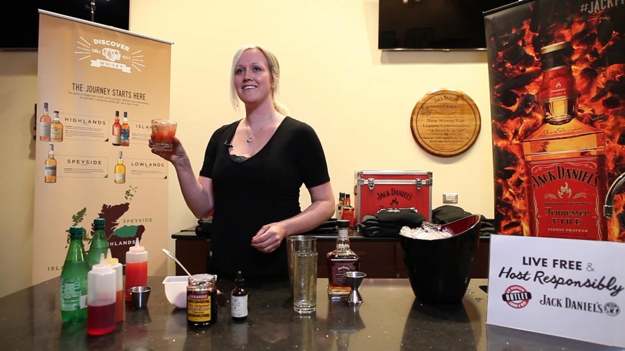 The New Hampshire Liquor Commission and Jack Daniel’s Tennessee Whiskey are teaming up to launch the award-winning Live Free & Host Responsibly campaign in April to coincide with Alcohol Awareness Month. Live Free & Host Responsibly promotes responsible service and consumption of alcohol in a fun and interactive way throughout the year, including a Cocktail and Mocktail Competition for consumers and bartenders/wait staff at licensed New Hampshire restaurants and lounges. Pictured above is the 2017 professional bartender Cocktail and Mocktail Competition winner, Megan Price from Lago Trattoria, competing for the title with her “Tennessee Twist” cocktail and no-alcohol “Tame Tennessee Twist” version.