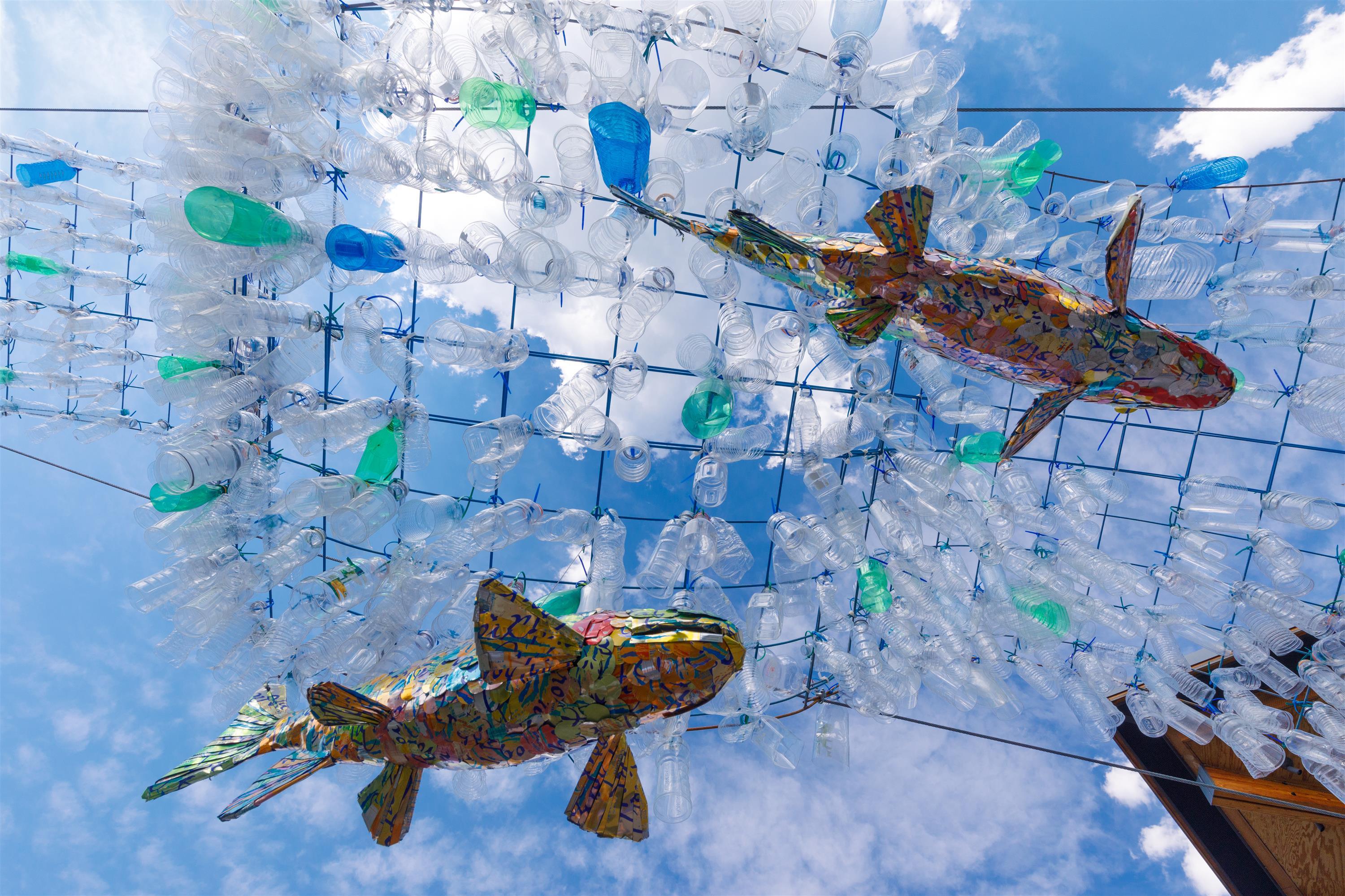 The “STREAM” installation shows rainbow trout in a stream comprised of recycling materials which visualizes Subaru’s mission to determine solutions to waste issues in parks. CREDIT: David J Swift