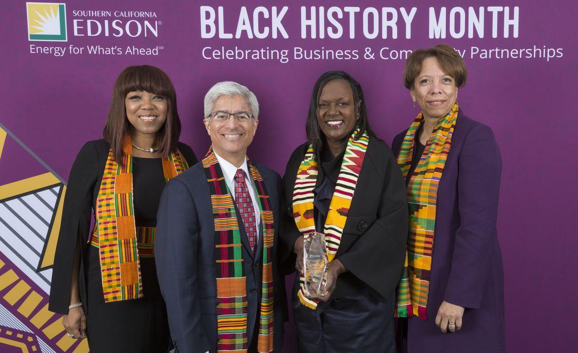 SCE Black History Month Celebration (L-r): Tammy Tumbling, director, Government Relations, SCE; Pedro Pizarro, president and CEO, Edison International; Doris Robinson, executive director, Long Beach Math Collaborative; and Janet Clayton, senior vice president, Corporate Communications, Edison International and SCE.